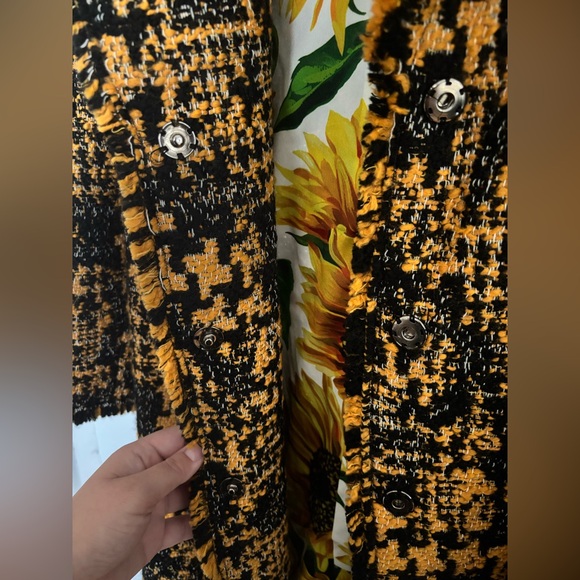 Vintage Dolce and Gabbana Black and Yellow Notch Lapel Tweed Coat - Picture 5 of 9